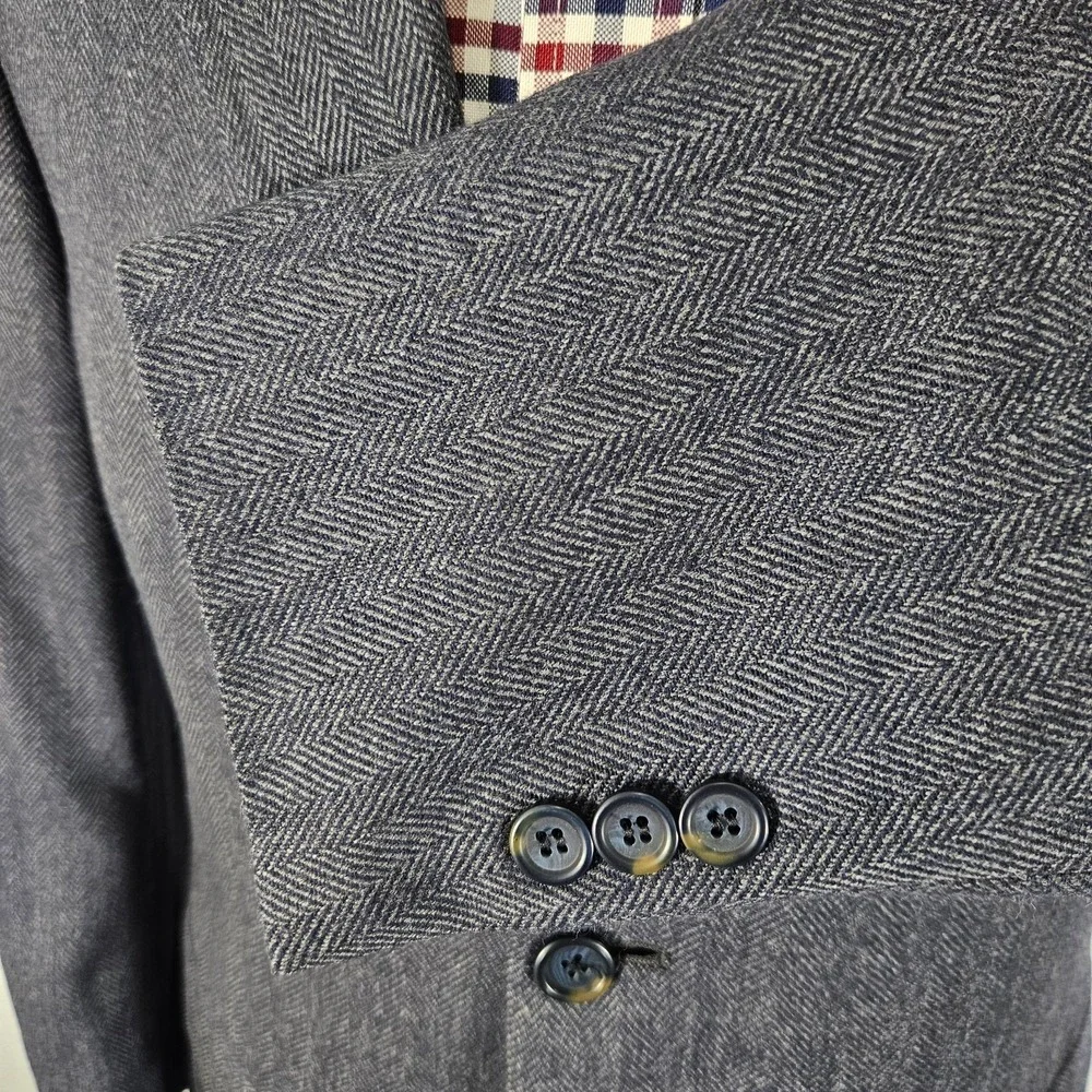 Nautica Men's Sport Coat Blazer Two Button Tweed Herringbone Gray Blue Lamb 40S